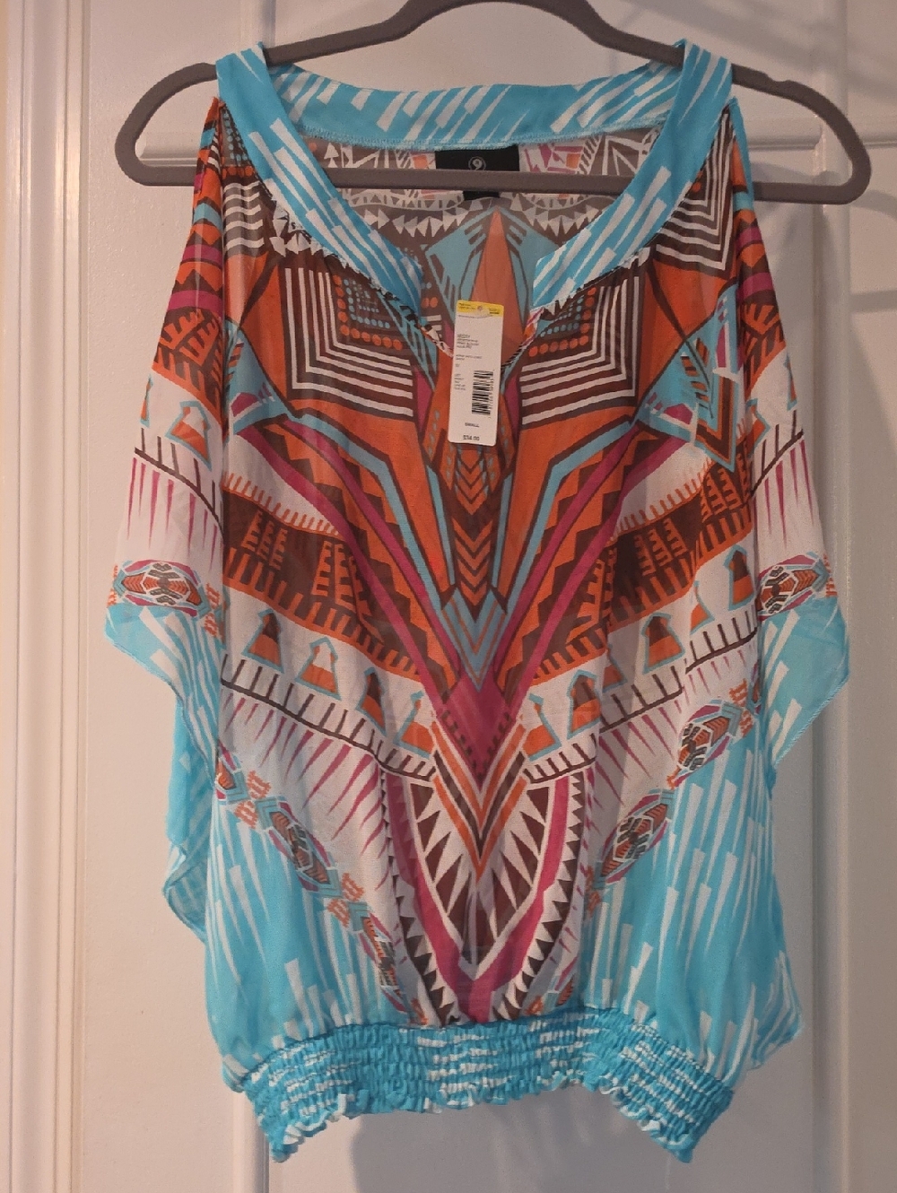 Aposyrophe Cold Shoulder Blouse NWT - Aztec Design - SZ Small